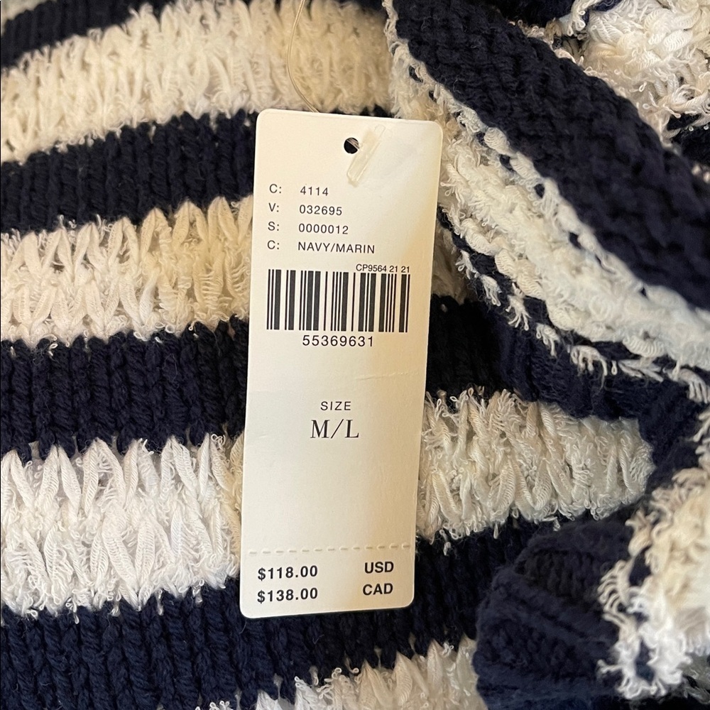 Anthropologie Evie Poncho Sweater Dolman Sleeve Navy White M/L NWT - Picture 7 of 8